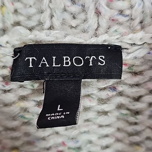 Talbots Sweater Wool Silk Beige Ribbed sleeves bottom  Size L - Picture 2 of 5